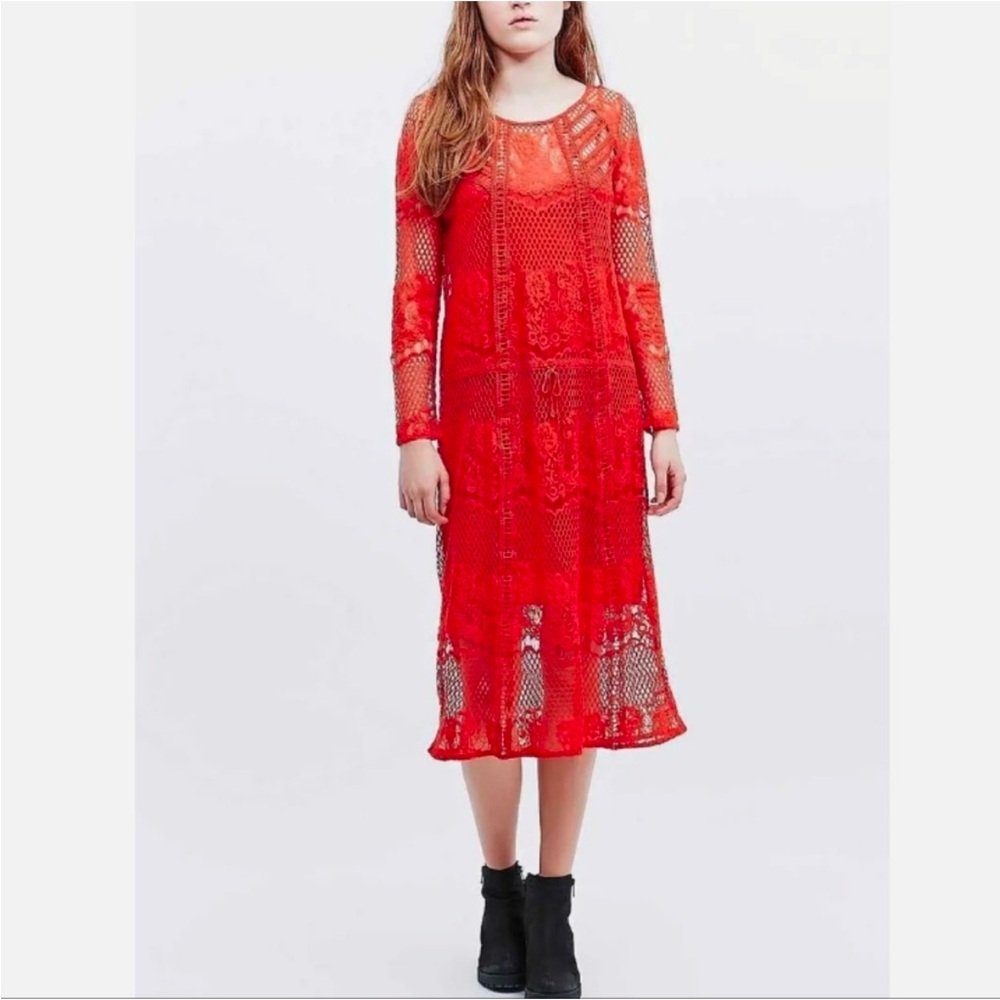 FP Luna Lace Pimento Lined Lace Midi/Maxi Dress Tie Front Sz M NWT MSRP: $170 - Picture 3 of 13